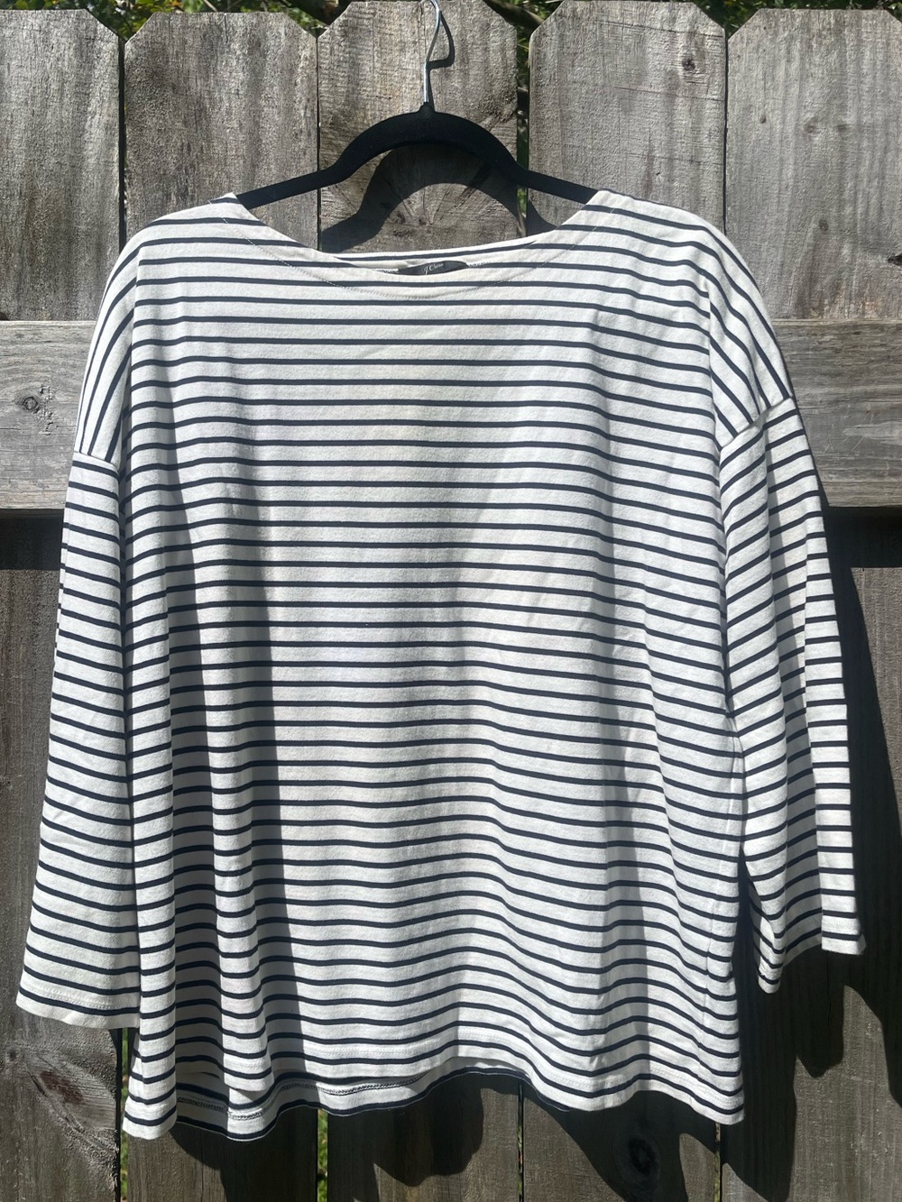 J. Crew White and Navy Striped Long Sleeve Tee